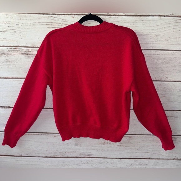 Shein Red Knit Cardigan with Black Flower Accent – Size M Office Church Party - Picture 4 of 11